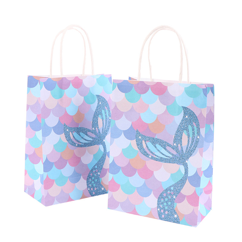 10 db Mermaid Tail Papír Ajándéktasakok Mermaid Theme Party Cukorka Cukorka Csomagolótáska Esküvői Babazuhany Születésnapi Party Kellékek