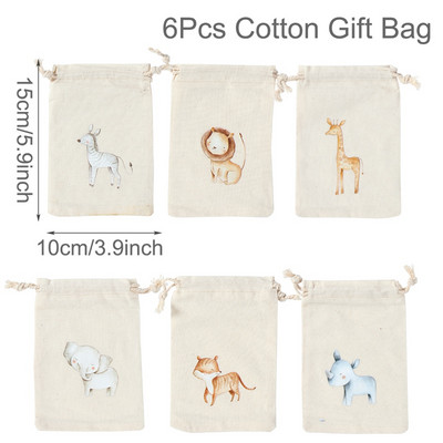 6Gb Džungļu dzīvnieku dāvanu maisiņi Džutas savilkšanas auklu maiss Safari dinozauru dzimšanas dienas ballītes dekors bērniem šokolādes konfekšu iesaiņošanas maisiņi