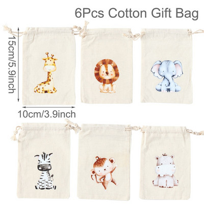 6Gb Džungļu dzīvnieku dāvanu maisiņi Džutas savilkšanas auklu maiss Safari dinozauru dzimšanas dienas ballītes dekors bērniem šokolādes konfekšu iesaiņošanas maisiņi