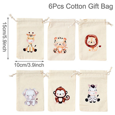 6Gb Džungļu dzīvnieku dāvanu maisiņi Džutas savilkšanas auklu maiss Safari dinozauru dzimšanas dienas ballītes dekors bērniem šokolādes konfekšu iesaiņošanas maisiņi