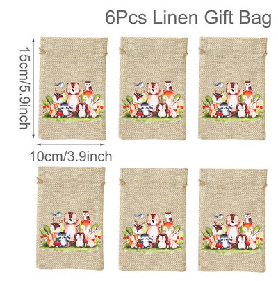 6Gb Džungļu dzīvnieku dāvanu maisiņi Džutas savilkšanas auklu maiss Safari dinozauru dzimšanas dienas ballītes dekors bērniem šokolādes konfekšu iesaiņošanas maisiņi