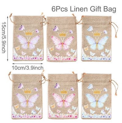 6Gb Džungļu dzīvnieku dāvanu maisiņi Džutas savilkšanas auklu maiss Safari dinozauru dzimšanas dienas ballītes dekors bērniem šokolādes konfekšu iesaiņošanas maisiņi