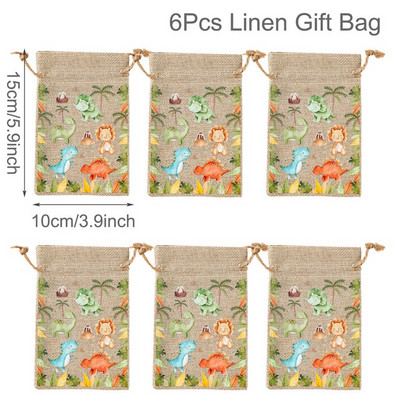 6Gb Džungļu dzīvnieku dāvanu maisiņi Džutas savilkšanas auklu maiss Safari dinozauru dzimšanas dienas ballītes dekors bērniem šokolādes konfekšu iesaiņošanas maisiņi