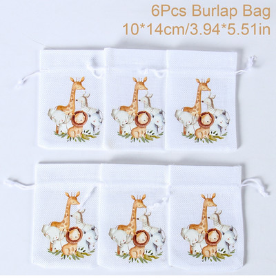 6Gb Džungļu dzīvnieku dāvanu maisiņi Džutas savilkšanas auklu maiss Safari dinozauru dzimšanas dienas ballītes dekors bērniem šokolādes konfekšu iesaiņošanas maisiņi