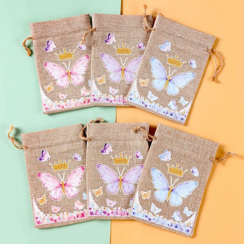 6Gb Džungļu dzīvnieku dāvanu maisiņi Džutas savilkšanas auklu maiss Safari dinozauru dzimšanas dienas ballītes dekors bērniem šokolādes konfekšu iesaiņošanas maisiņi