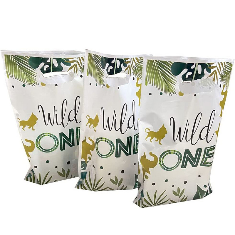 50 de bucăți pungi cadou Wild One, pungi de petrecere jungle safari, bunătăți din plastic, pungi de dulceață, sălbatice, o zi de naștere, consumabile pentru petreceri