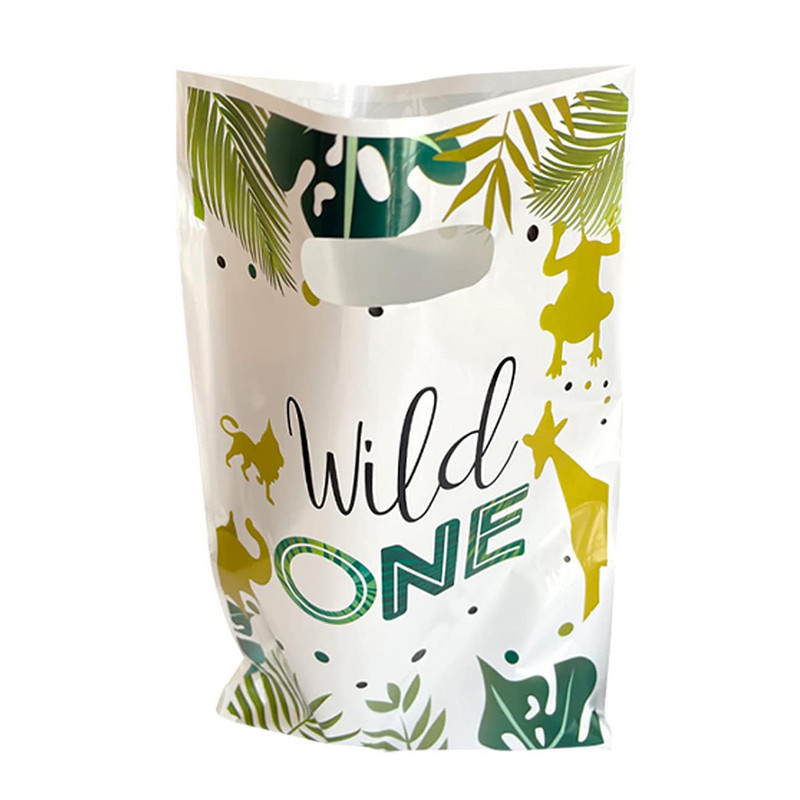 50 de bucăți pungi cadou Wild One, pungi de petrecere jungle safari, bunătăți din plastic, pungi de dulceață, sălbatice, o zi de naștere, consumabile pentru petreceri