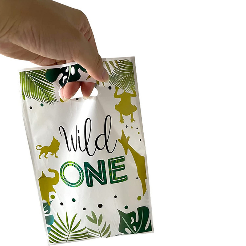 50 de bucăți pungi cadou Wild One, pungi de petrecere jungle safari, bunătăți din plastic, pungi de dulceață, sălbatice, o zi de naștere, consumabile pentru petreceri