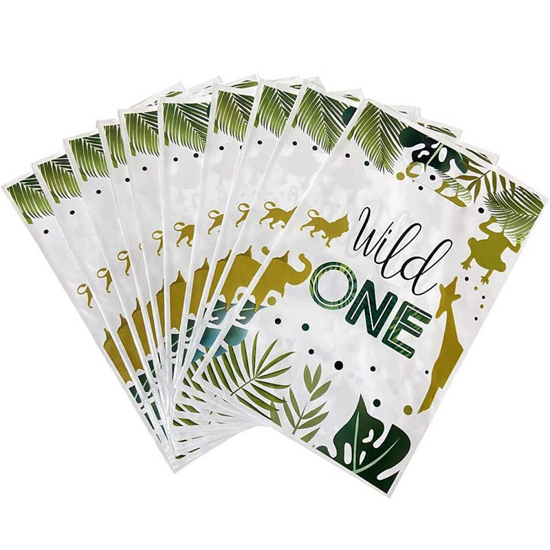 50 de bucăți pungi cadou Wild One, pungi de petrecere jungle safari, bunătăți din plastic, pungi de dulceață, sălbatice, o zi de naștere, consumabile pentru petreceri