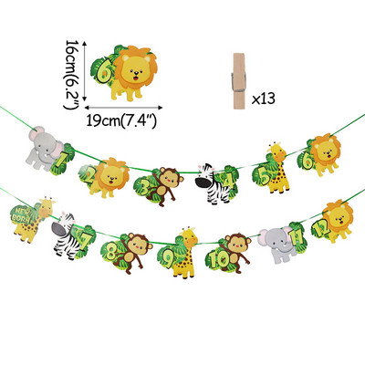 Džungļu ballīte, dzīvnieks, papīra reklāmkarogs, piekarināms pie sienas, vītne, safari ballīte, 1. dzimšanas dienas rotājums bērniem, dekors ar dzīvnieku tēmu