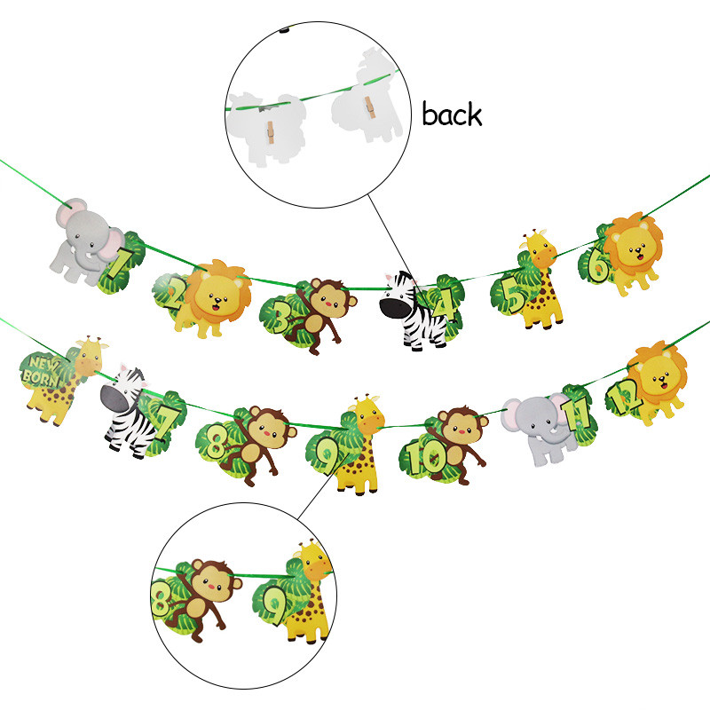 Džungļu ballīte, dzīvnieks, papīra reklāmkarogs, piekarināms pie sienas, vītne, safari ballīte, 1. dzimšanas dienas rotājums bērniem, dekors ar dzīvnieku tēmu