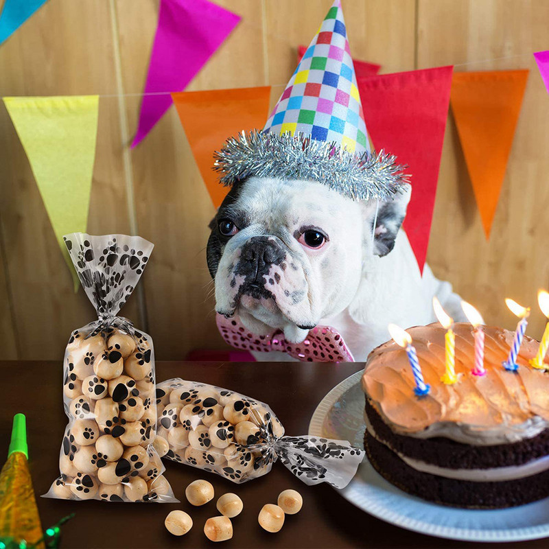 50 gab. Mājdzīvnieku ķepu apdrukas celofāna maisiņš, karsti aizzīmogots konfekšu maisiņš, suņu kaķu dāvanu maisiņš ar dzimšanas dienas ballītes bērnu uzkodu iepakojuma maisiņu