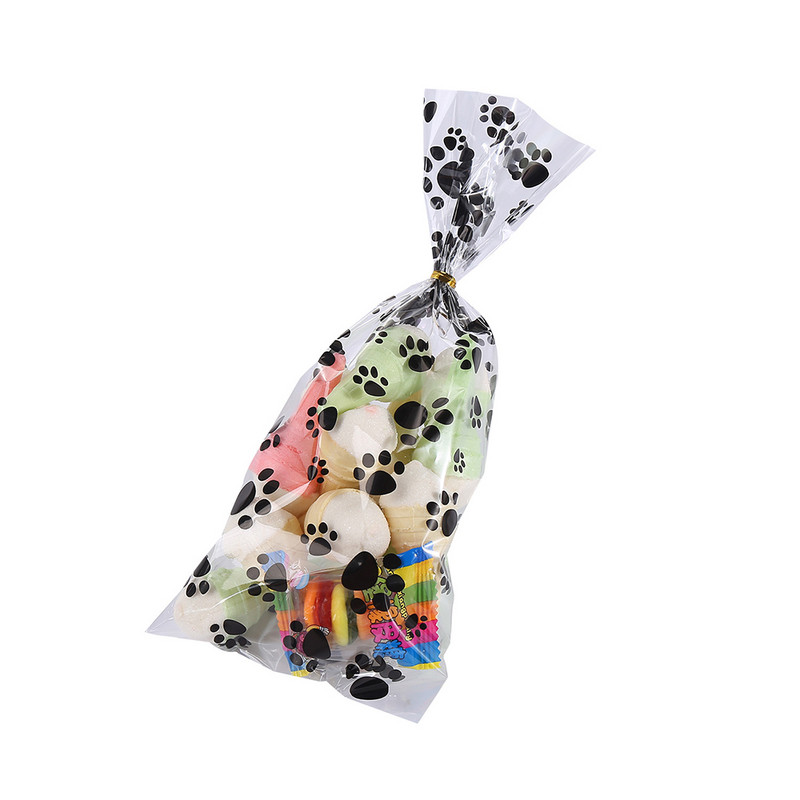 50 gab. Mājdzīvnieku ķepu apdrukas celofāna maisiņš, karsti aizzīmogots konfekšu maisiņš, suņu kaķu dāvanu maisiņš ar dzimšanas dienas ballītes bērnu uzkodu iepakojuma maisiņu