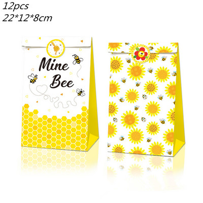 12 τμχ Χάρτινο Bee Party Box Κουτί δώρου Κουτί μπισκότων με καραμέλα Τσάντες 1ου παιδικού πάρτι γενεθλίων Τσάντες δώρου Προμήθειες για ντους μωρού