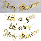Zelta bērnu dušas reklāmkarogs ir zēns, meitene, daudz laimes dzimšanas dienā, vītnes ķekars dzimumam Atklājiet bērnu dzimšanas dienas ballīti Mājas iekārtojums