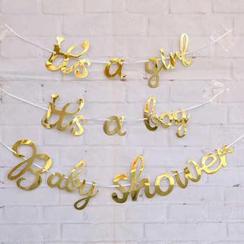 Χρυσό Baby Shower Banner Its A Boy Girl Happy Birthday Garland Bunting for Gender Reveal Παιδικό πάρτι γενεθλίων κρεμαστή διακόσμηση σπιτιού