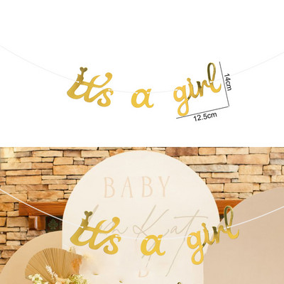 Zelta bērnu dušas reklāmkarogs ir zēns, meitene, daudz laimes dzimšanas dienā, vītnes ķekars dzimumam Atklājiet bērnu dzimšanas dienas ballīti Mājas iekārtojums