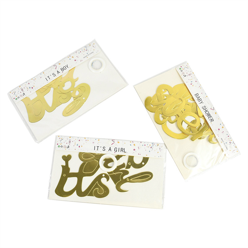 Zelta bērnu dušas reklāmkarogs ir zēns, meitene, daudz laimes dzimšanas dienā, vītnes ķekars dzimumam Atklājiet bērnu dzimšanas dienas ballīti Mājas iekārtojums