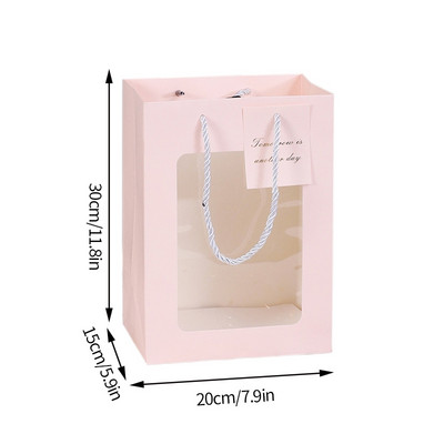 2022 új papír ajándéktasakok fogantyúval átlátszó ablak virág csomagoló táska esküvői Valentin-napi ajándékcsomagoló doboz