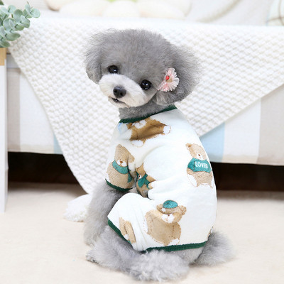 Puha Aranyos Jumpsuit kis kutyáknak Macskák Pizsama Ősz Tél Négylábú Polár Meleg Háziállat Ruha Bichon Teddy Yorkies jelmez