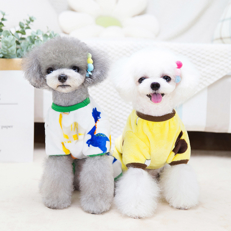 Puha Aranyos Jumpsuit kis kutyáknak Macskák Pizsama Ősz Tél Négylábú Polár Meleg Háziállat Ruha Bichon Teddy Yorkies jelmez