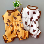 Costum pentru câini pentru fete cu burtă, all inclusive, cu patru pantaloni, țesătură de bumbac, imprimat, căptușeală caldă, haine pentru câini pentru toamnă și iarnă