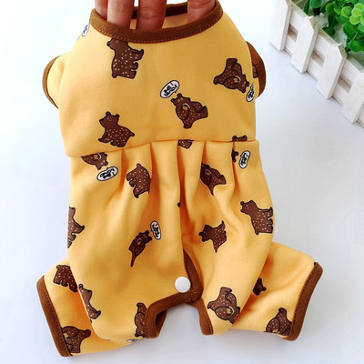 Costum pentru câini pentru fete cu burtă, all inclusive, cu patru pantaloni, țesătură de bumbac, imprimat, căptușeală caldă, haine pentru câini pentru toamnă și iarnă