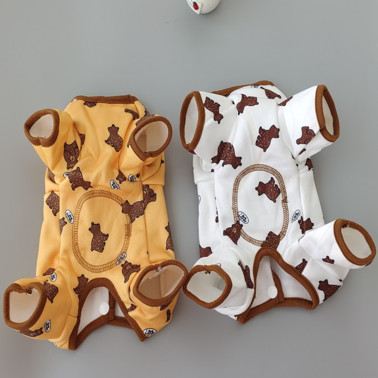 Costum pentru câini pentru fete cu burtă, all inclusive, cu patru pantaloni, țesătură de bumbac, imprimat, căptușeală caldă, haine pentru câini pentru toamnă și iarnă