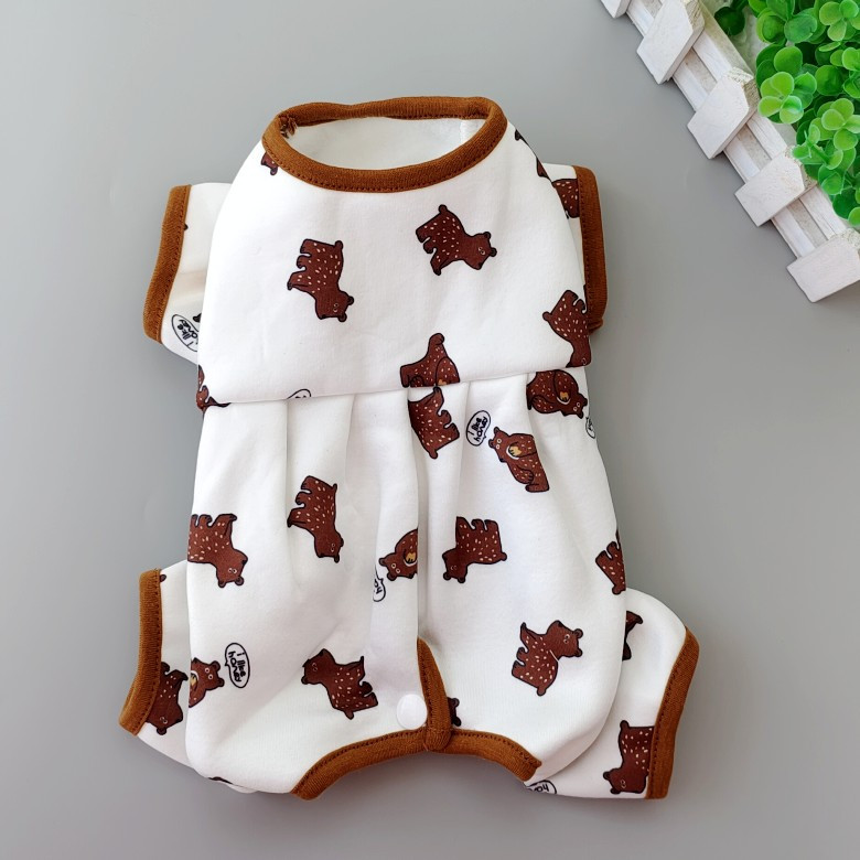 Costum pentru câini pentru fete cu burtă, all inclusive, cu patru pantaloni, țesătură de bumbac, imprimat, căptușeală caldă, haine pentru câini pentru toamnă și iarnă