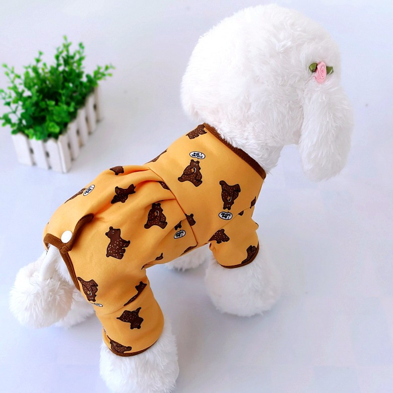 Costum pentru câini pentru fete cu burtă, all inclusive, cu patru pantaloni, țesătură de bumbac, imprimat, căptușeală caldă, haine pentru câini pentru toamnă și iarnă