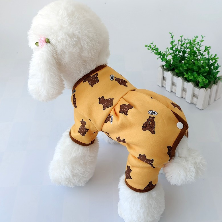 Costum pentru câini pentru fete cu burtă, all inclusive, cu patru pantaloni, țesătură de bumbac, imprimat, căptușeală caldă, haine pentru câini pentru toamnă și iarnă