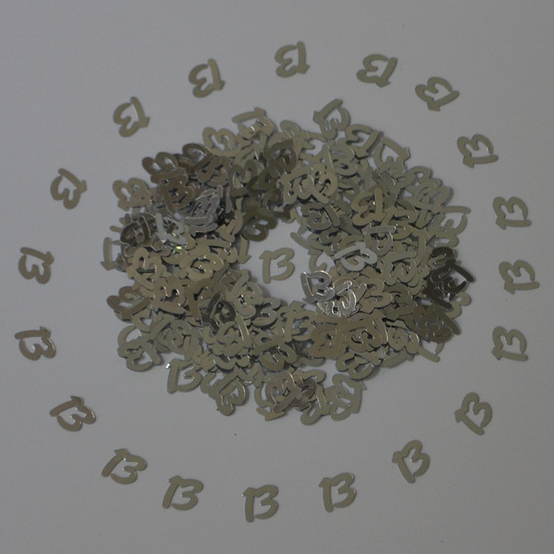 15g Ezüst Boldog Születésnapi Partyasztal Szórt dekorok Szám Digitális 13 16 18 20 21 30 40 50 60 70 80 Fémes konfetti