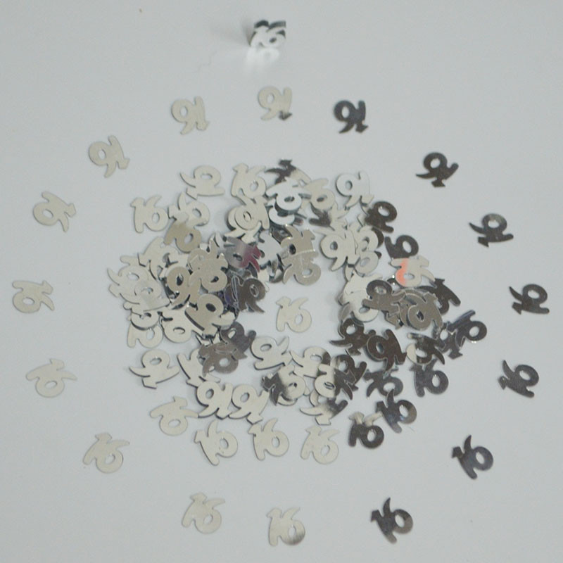 15g Ezüst Boldog Születésnapi Partyasztal Szórt dekorok Szám Digitális 13 16 18 20 21 30 40 50 60 70 80 Fémes konfetti