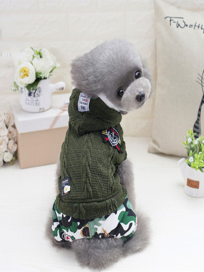 Kombinezon za kućne ljubimce Jesen Zima Topla majica s kapuljačom Pletene vunene gaćice Odjeća za male pse Pulover za štene Zgodan kaput Kostim za yorkija Mops
