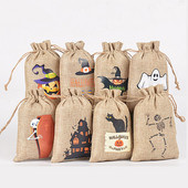 Helovīna lina ķirbju dāvanu maisiņš Melns kaķis Pils spoku festivāla veikala somas Ķirbju sikspārņu galvaskausa triku vai kārumu dāvanu komplekts bērniem