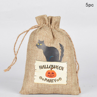 Helovīna lina ķirbju dāvanu maisiņš Melns kaķis Pils spoku festivāla veikala somas Ķirbju sikspārņu galvaskausa triku vai kārumu dāvanu komplekts bērniem