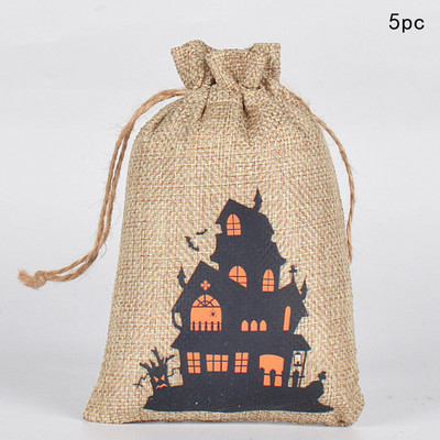 Helovīna lina ķirbju dāvanu maisiņš Melns kaķis Pils spoku festivāla veikala somas Ķirbju sikspārņu galvaskausa triku vai kārumu dāvanu komplekts bērniem