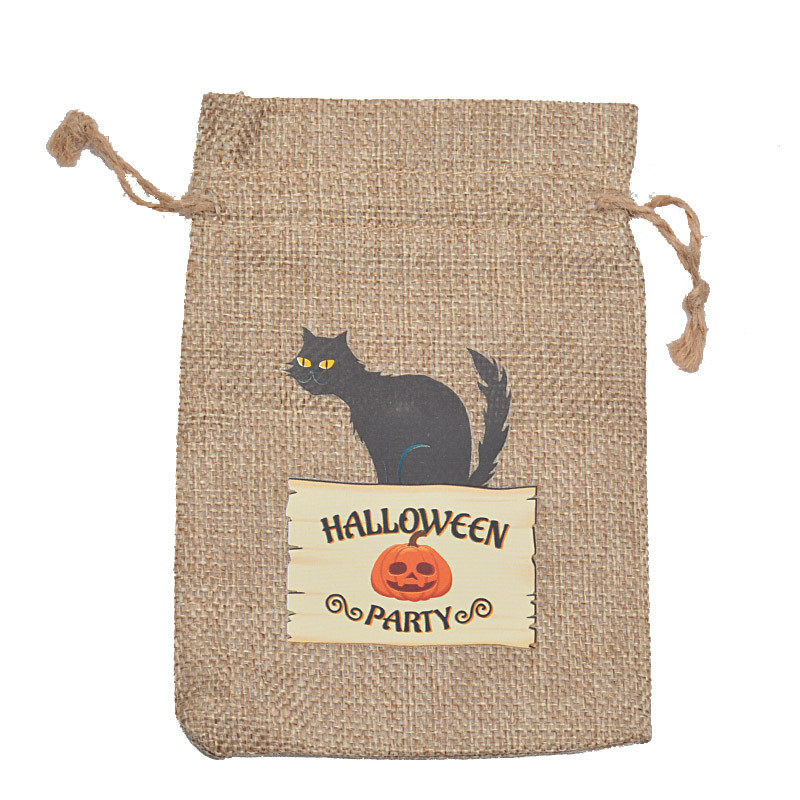 Helovīna lina ķirbju dāvanu maisiņš Melns kaķis Pils spoku festivāla veikala somas Ķirbju sikspārņu galvaskausa triku vai kārumu dāvanu komplekts bērniem