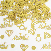 100 vnt Blizgančio aukso, ką tik vedęs deimantinis žiedas, popierinis konfeti, skirtas vestuvių stalo dekoravimui, sužadėtuvių vakarėlio stalo išbarstymas