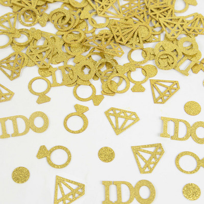 100 vnt Blizgančio aukso, ką tik vedęs deimantinis žiedas, popierinis konfeti, skirtas vestuvių stalo dekoravimui, sužadėtuvių vakarėlio stalo išbarstymas