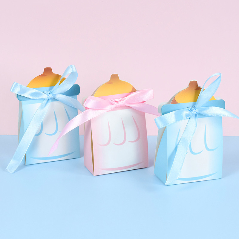 10gab Baby Shower Candy Box Zila/rozā Padevēja Pudele Papīra Kastīte Zēns Meitene Dāvanas Iepakojuma Somas Kristības Dzimums Atklāj ballīšu piederumi