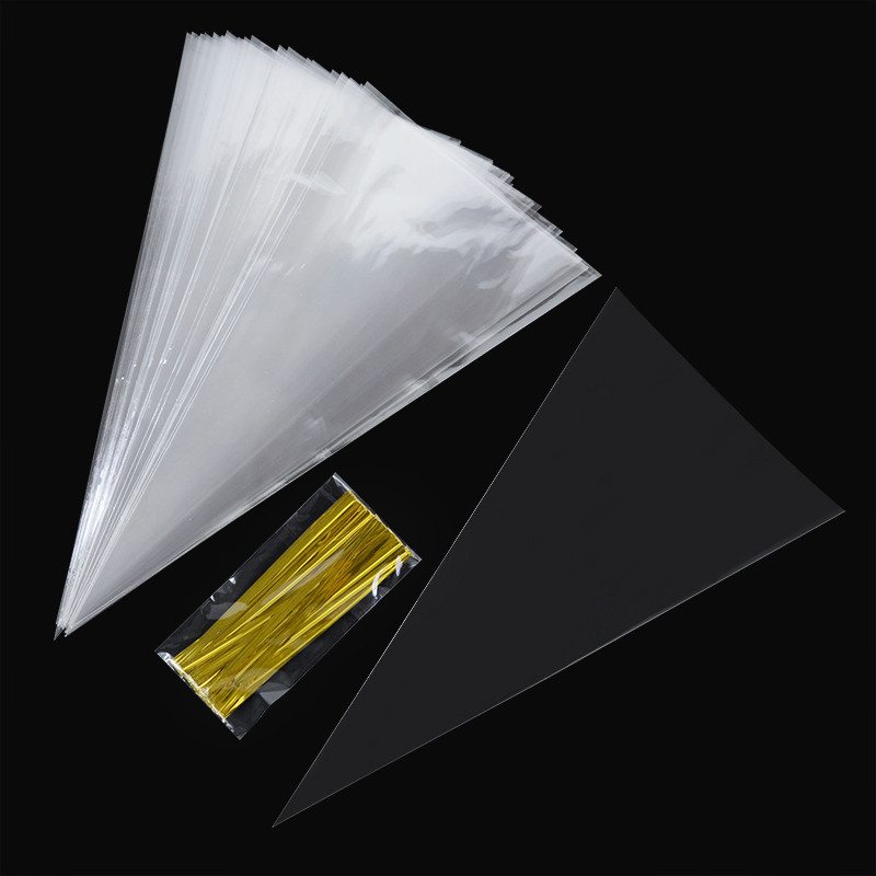 50 komada prozirne celofanske vrećice za slatkiše prozirne konusne vrećice za pakiranje poklona za svadbu i rođendan Potrepštine za zamatanje Kokice plastična vrećica