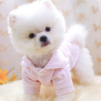 Мека пижама за кученца Кученца Дрехи за спане на котки Раирано облекло за домашни любимци Вътрешни Малки средни кучета Котки Пижами Халат за баня Pink Perro