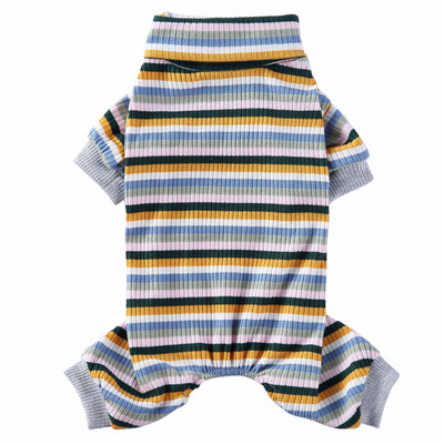 Magas nyakú kutyapizsama színes csíkos kivitel kisállat jumpsuit ruhák kis kutyáknak macska 4 lábú hálóruha Yorkie uszkár