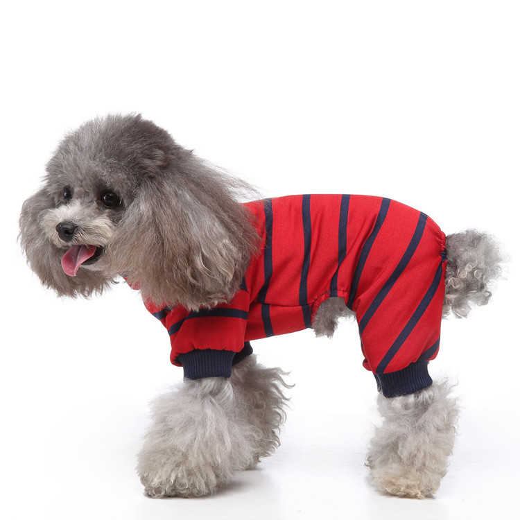 Magas nyakú kutyapizsama színes csíkos kivitel kisállat jumpsuit ruhák kis kutyáknak macska 4 lábú hálóruha Yorkie uszkár