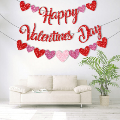 2M Valentino dienos kabantis papuošimas Reklamjuostė Blizgučiai Laiškai Meilės Širdies Gelbėjimo reklamjuostės Girliandos Valentino dienos vestuvių dekoracijos
