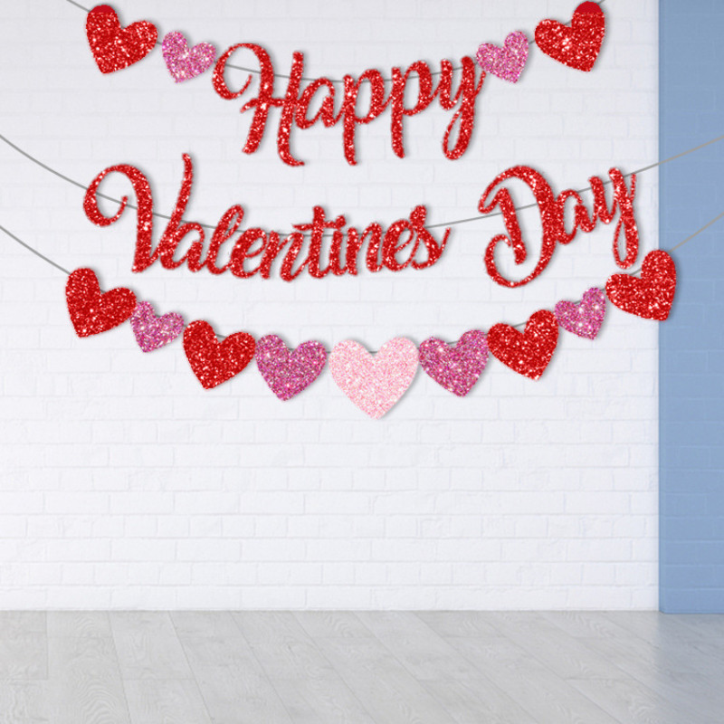 2M Ziua Îndrăgostiților Decoratiuni agățate Banner cu sclipici Scrisoare cu sclipici Banner cu inimă de dragoste Ghirlandă Decorații de nuntă pentru Ziua Îndrăgostiților