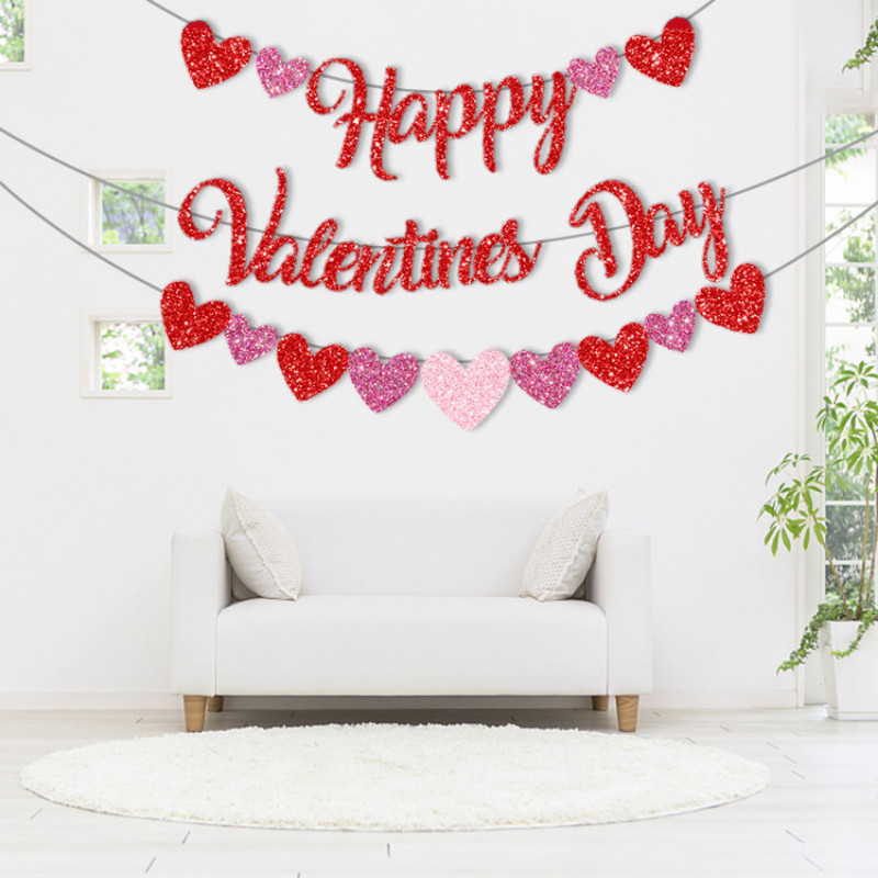 2M Ziua Îndrăgostiților Decoratiuni agățate Banner cu sclipici Scrisoare cu sclipici Banner cu inimă de dragoste Ghirlandă Decorații de nuntă pentru Ziua Îndrăgostiților