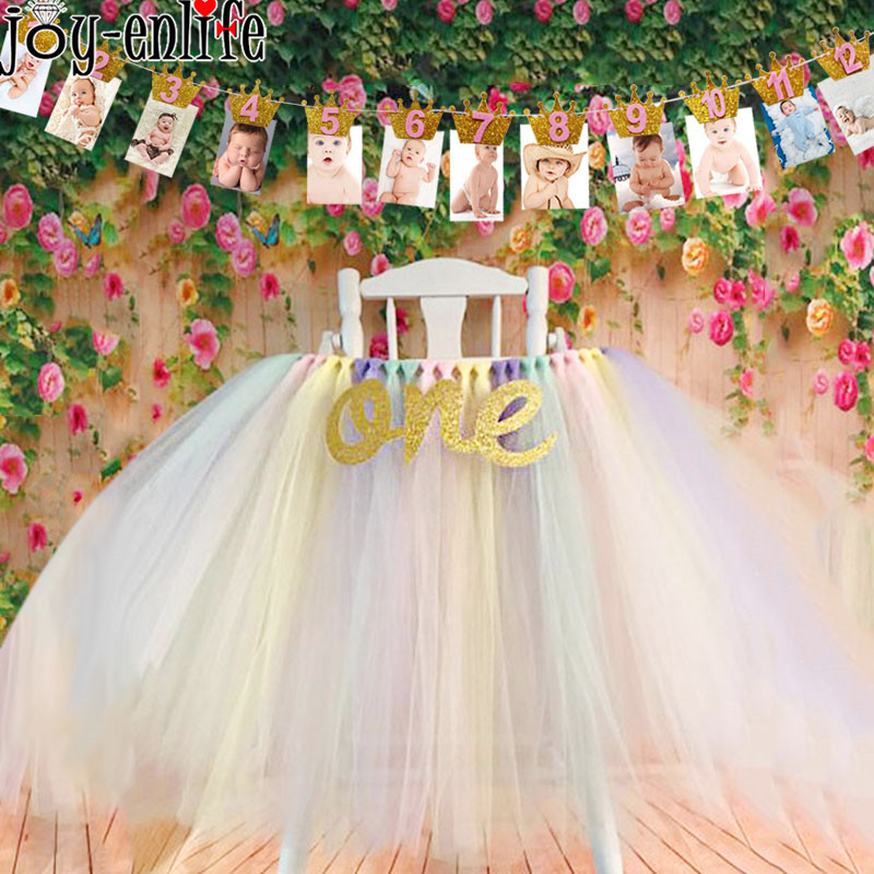 Boldog születésnapot képkeret szalaghirdetés első születésnapi parti dekorációhoz Kid Baby Fiú Lány 1. egy éves 12 hónapos újszülött füzér