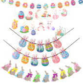 Priecīgu Lieldienu reklāmkarogs Zaķis olas Lieldienu piekārts vītnes Mājas Bunding Karogi Lieldienu dekorācijas mājas bērniem Lieldienu fona reklāmkarogs